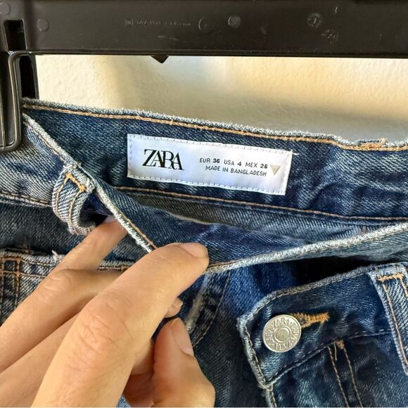 Zara The High Waist Crossover Waist Wide Leg Full Length Jeans 4 - Picture 11 of 16